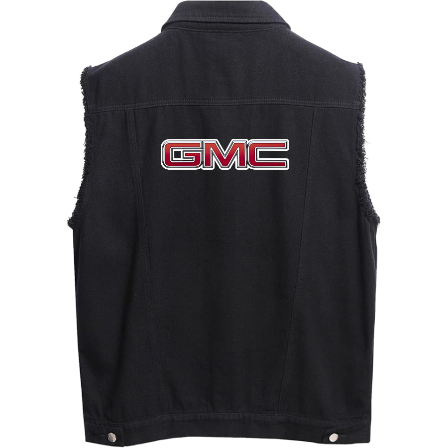 Men’s GMC Car - Sleeveless Distressed Denim Vest – Rugged Black Jean Jacket