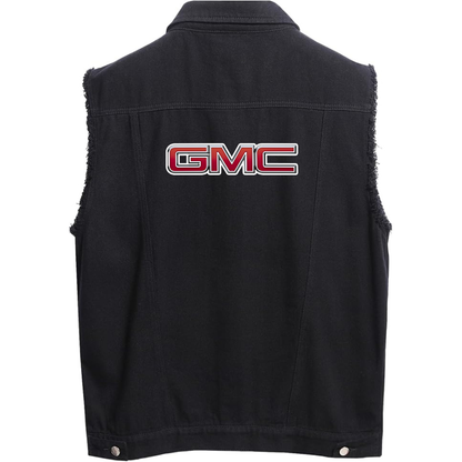 Men’s GMC Car - Sleeveless Distressed Denim Vest – Rugged Black Jean Jacket