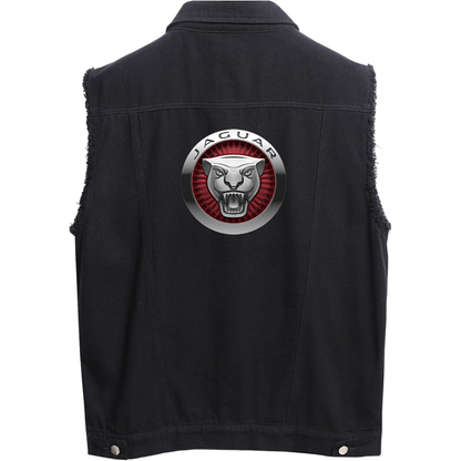 Men’s Jaguar Motorsports Supercars - Sleeveless Distressed Denim Vest – Rugged Black Jean Jacket