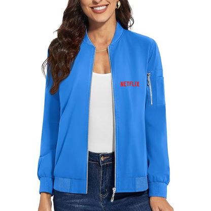 Women's  Netflix Movie Show - Premium Bomber Jacket with Polished Detailing and Functional Sleeve Pocket - Modern Luxury Outerwear