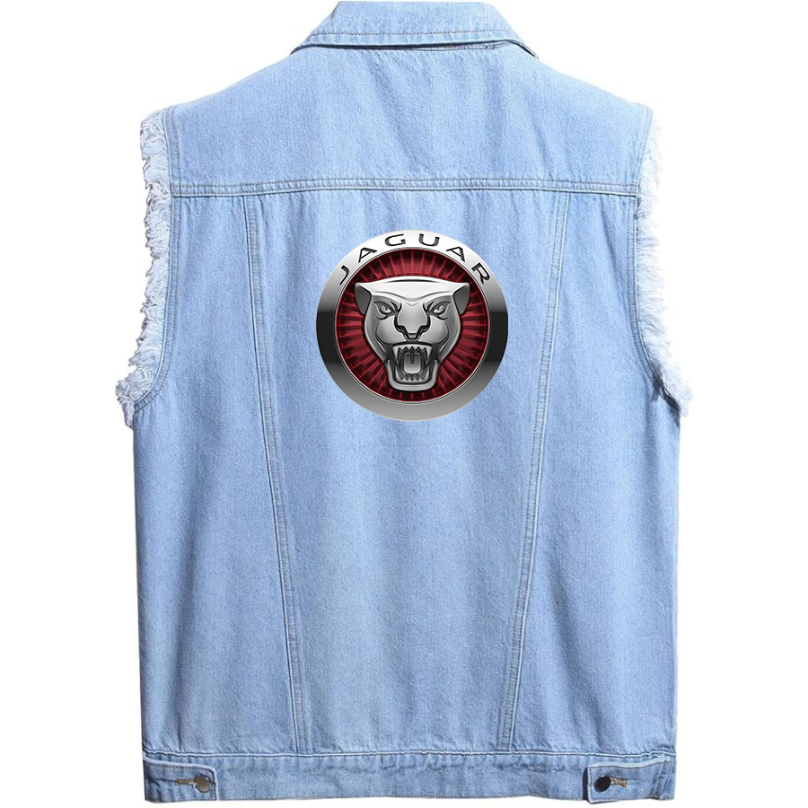 Men’s Jaguar Motorsports Supercars - Sleeveless Distressed Denim Vest – Rugged Black Jean Jacket