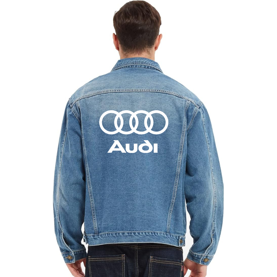 Men’s Audi Car - Vintage Distressed Denim Jacket – Stylish Casual Jean Outerwear