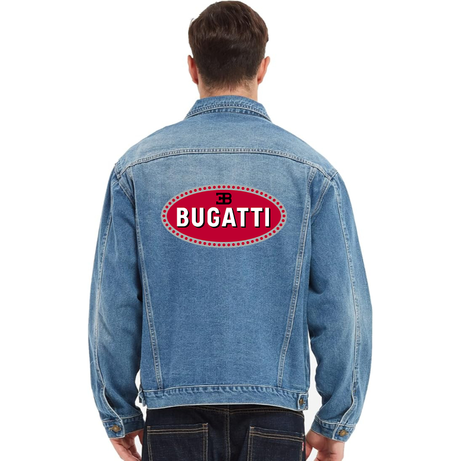 Men’s Bugatti Car - Vintage Distressed Denim Jacket – Stylish Casual Jean Outerwear