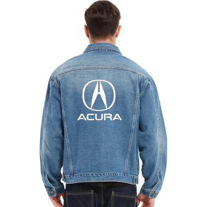 Men’s Acura Car - Vintage Distressed Denim Jacket – Stylish Casual Jean Outerwear