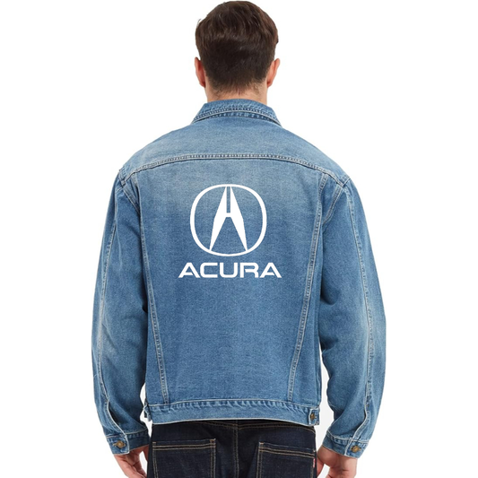 Men’s Acura Car - Vintage Distressed Denim Jacket – Stylish Casual Jean Outerwear