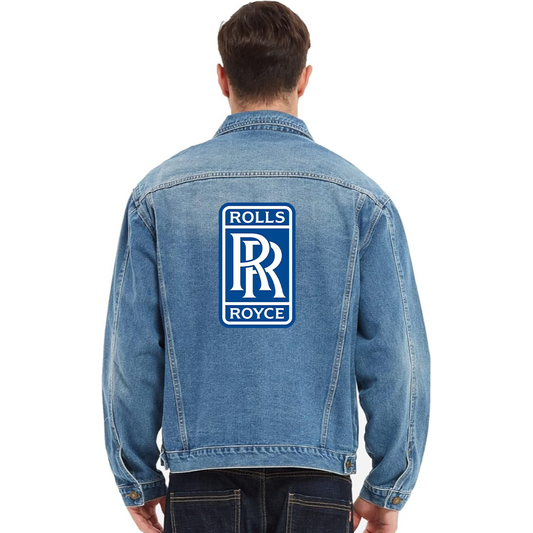 Men’s Rolls Royce Car - Vintage Distressed Denim Jacket – Stylish Casual Jean Outerwear