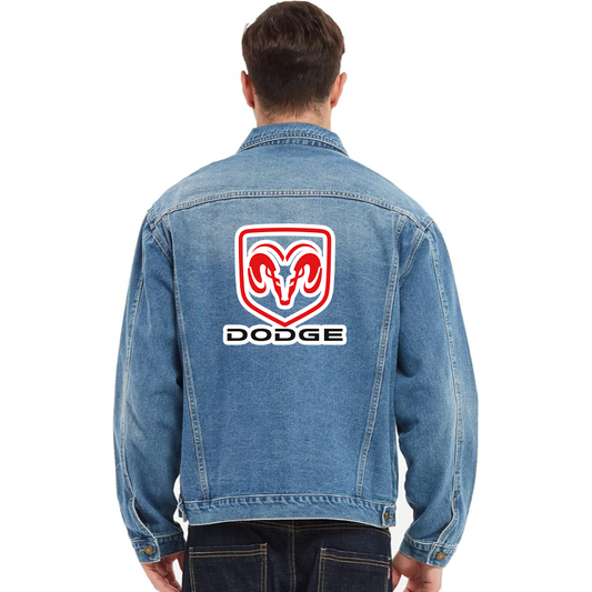 Men’s Dodge Car - Vintage Distressed Denim Jacket – Stylish Casual Jean Outerwear