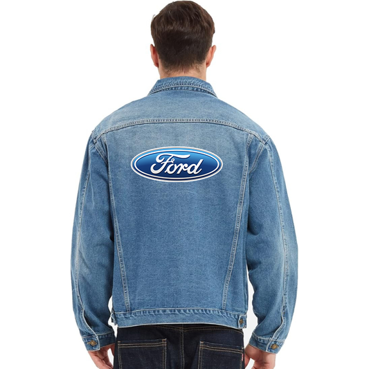 Men’s Ford Car - Vintage Distressed Denim Jacket – Stylish Casual Jean Outerwear