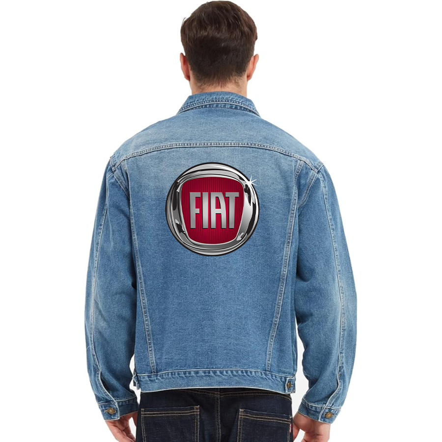 Men’s Fiat Car - Vintage Distressed Denim Jacket – Stylish Casual Jean Outerwear