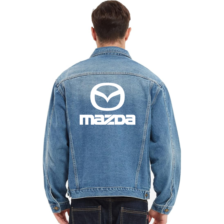 Men’s Mazda Car - Vintage Distressed Denim Jacket – Stylish Casual Jean Outerwear