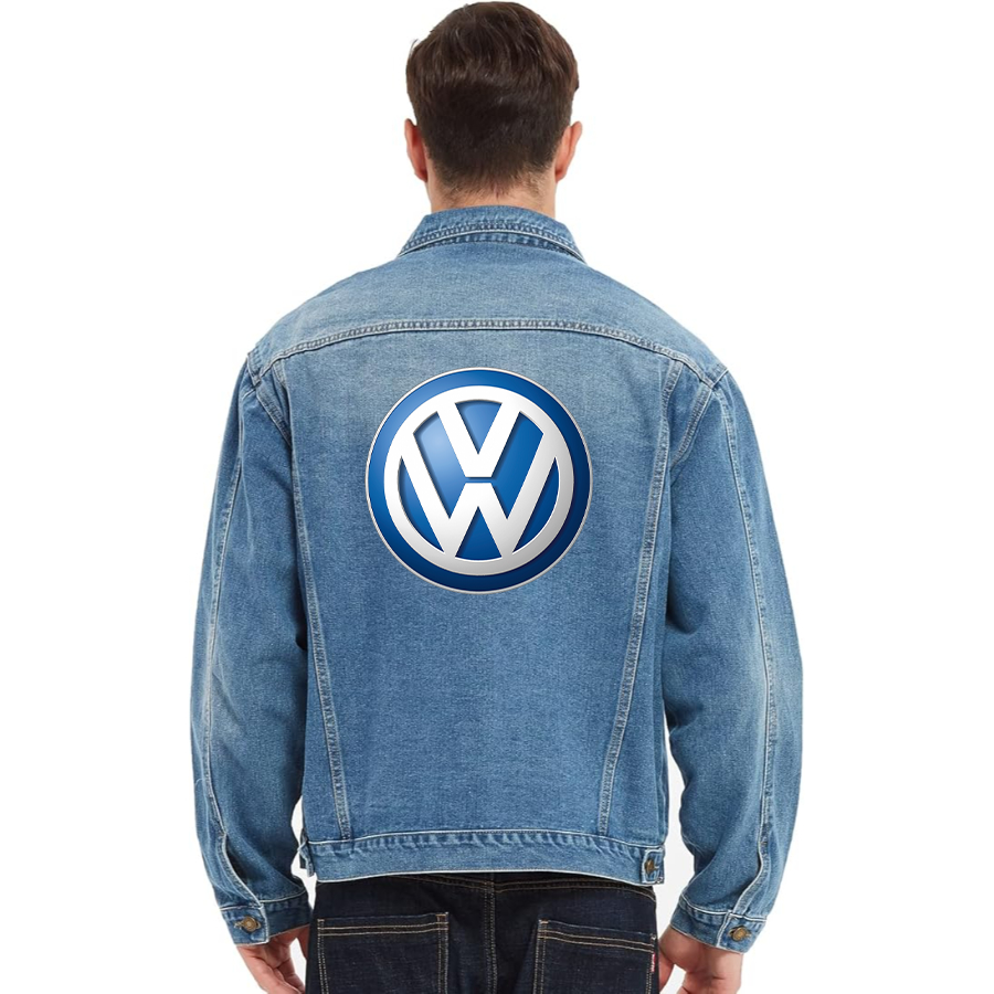 Men’s VW Volkswagen Car - Vintage Distressed Denim Jacket – Stylish Casual Jean Outerwear