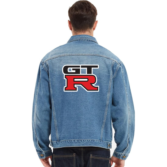 Men’s GTR Car - Vintage Distressed Denim Jacket – Stylish Casual Jean Outerwear