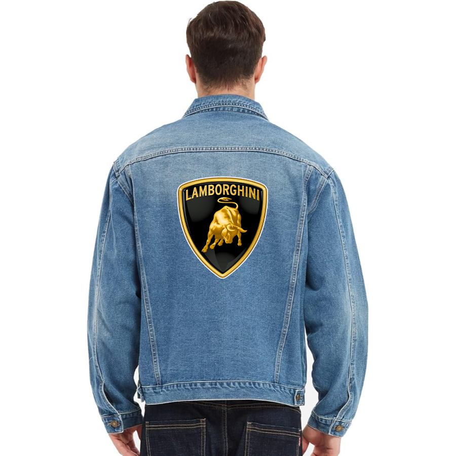 Men’s Lamborghini Car - Vintage Distressed Denim Jacket – Stylish Casual Jean Outerwear