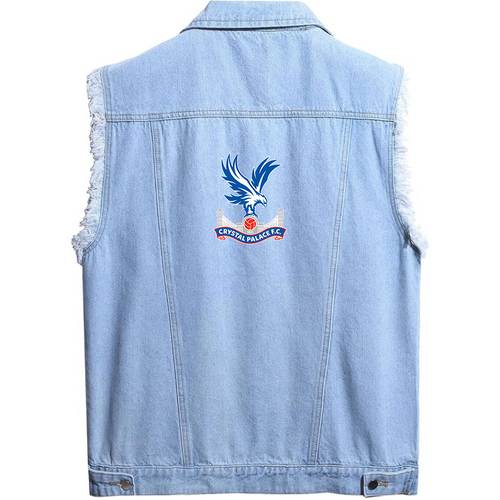 Men's  Crystal Palace F.C  - Sleeveless Distressed Denim Vest – Rugged Black Jean Jacket