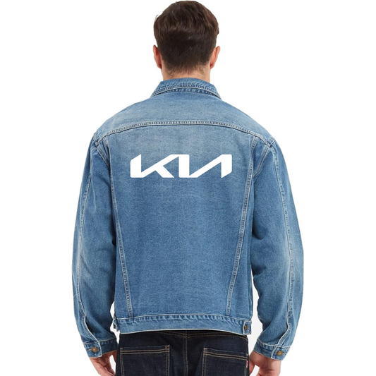 Men’s Kia Car - Vintage Distressed Denim Jacket – Stylish Casual Jean Outerwear