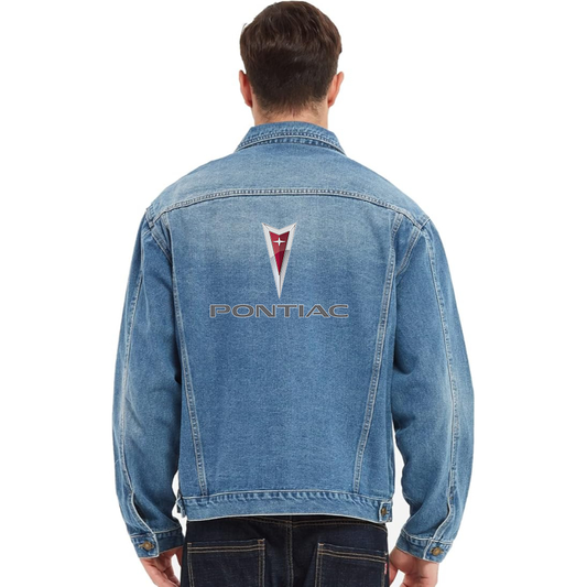 Men’s Pontiac Car - Vintage Distressed Denim Jacket – Stylish Casual Jean Outerwear