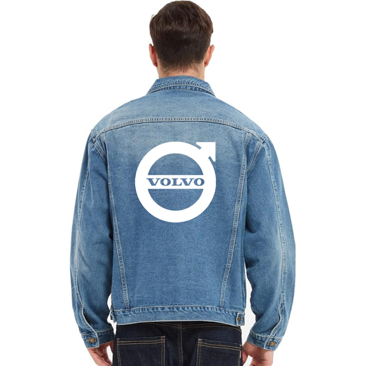 Men’s Volvo Car - Vintage Distressed Denim Jacket – Stylish Casual Jean Outerwear