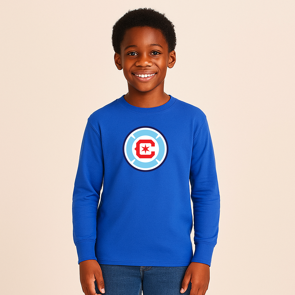 Youth Kids Chicago Fire Soccer Long Sleeve T-Shirt