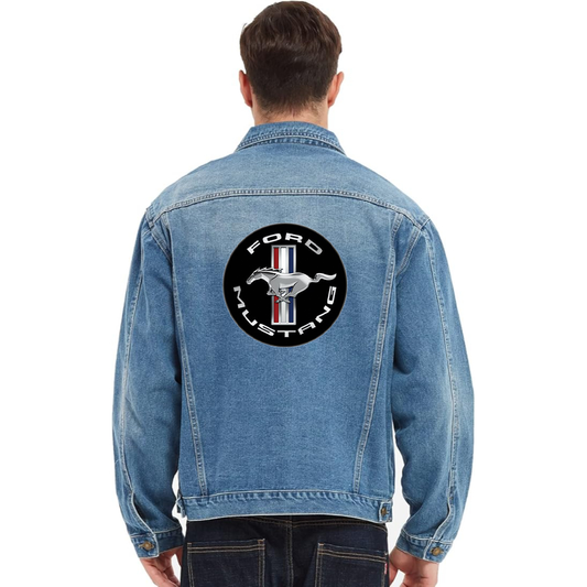 Men’s Ford Mustang Motorsport Supercars - Vintage Distressed Denim Jacket – Stylish Casual Jean Outerwear