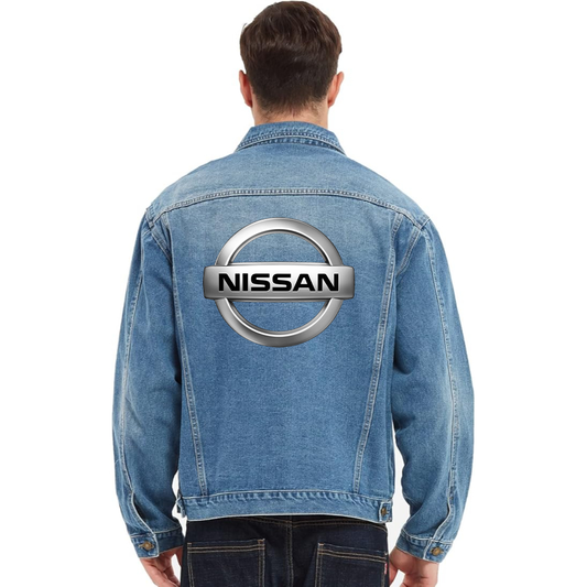 Men’s Nissan Car - Vintage Distressed Denim Jacket – Stylish Casual Jean Outerwear