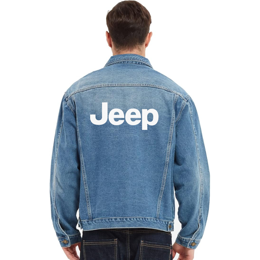 Men’s Jeep Car - Vintage Distressed Denim Jacket – Stylish Casual Jean Outerwear