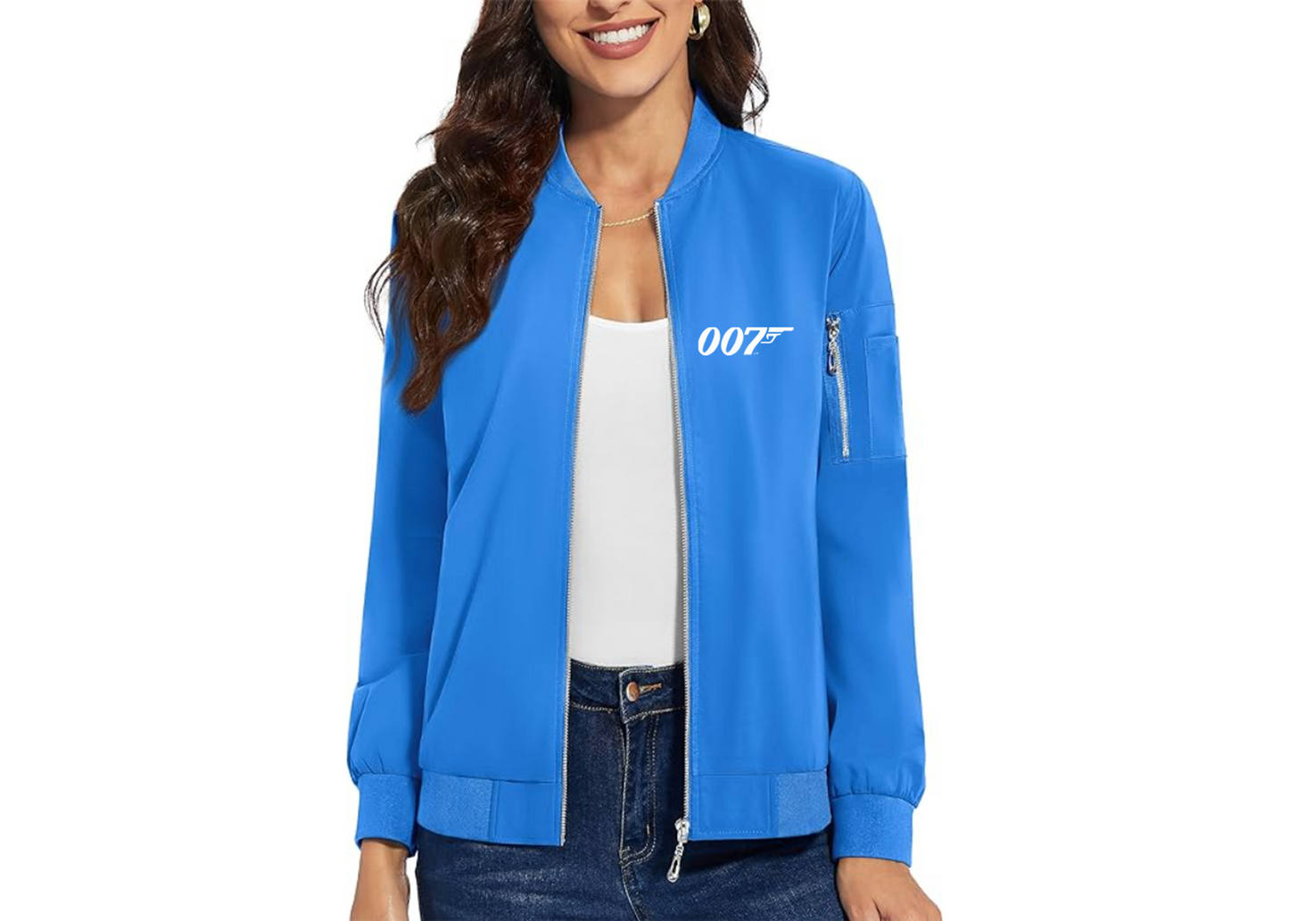 Women's 007 James Bond Movie - Premium Bomber Jacket with Polished Detailing and Functional Sleeve Pocket - Modern Luxury Outerwear