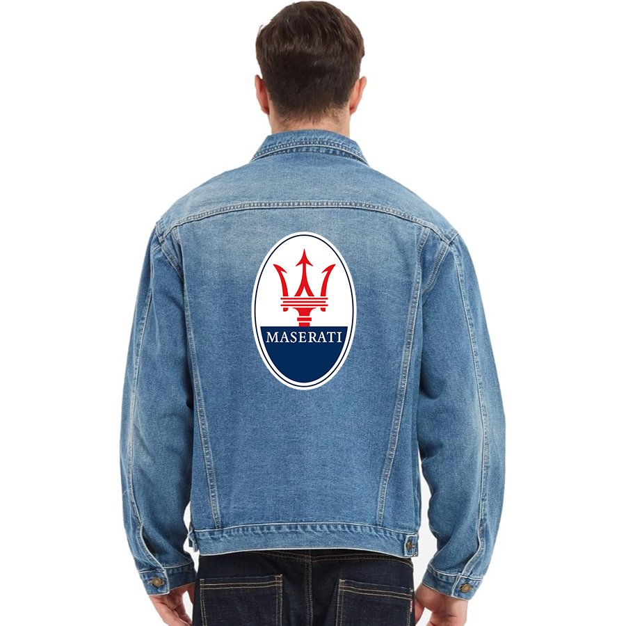 Men’s Maserati Car - Vintage Distressed Denim Jacket – Stylish Casual Jean Outerwear