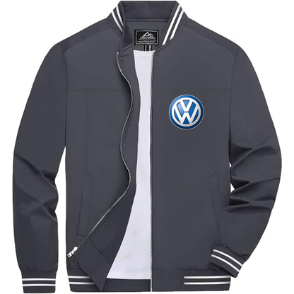 Men’s VW Volkswagen Car Lightweight Zip-Up Bomber Jacket with Ribbed Collar and Cuffs - Versatile Casual Outerwear