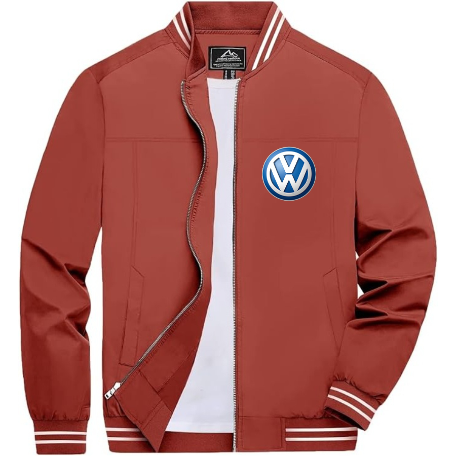 Men’s VW Volkswagen Car Lightweight Zip-Up Bomber Jacket with Ribbed Collar and Cuffs - Versatile Casual Outerwear