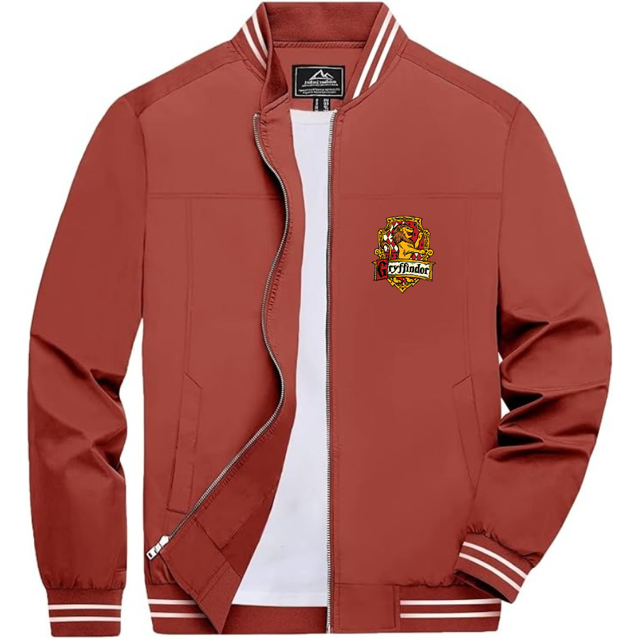 Men's Gryffindor Harry Potter Movie Team _ Lightweight Zip-Up Bomber Jacket with Ribbed Collar and Cuffs - Versatile Casual Outerwear