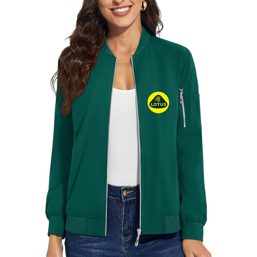 Women's Lotus Car - Premium Bomber Jacket with Polished Detailing and Functional Sleeve Pocket - Modern Luxury Outerwear