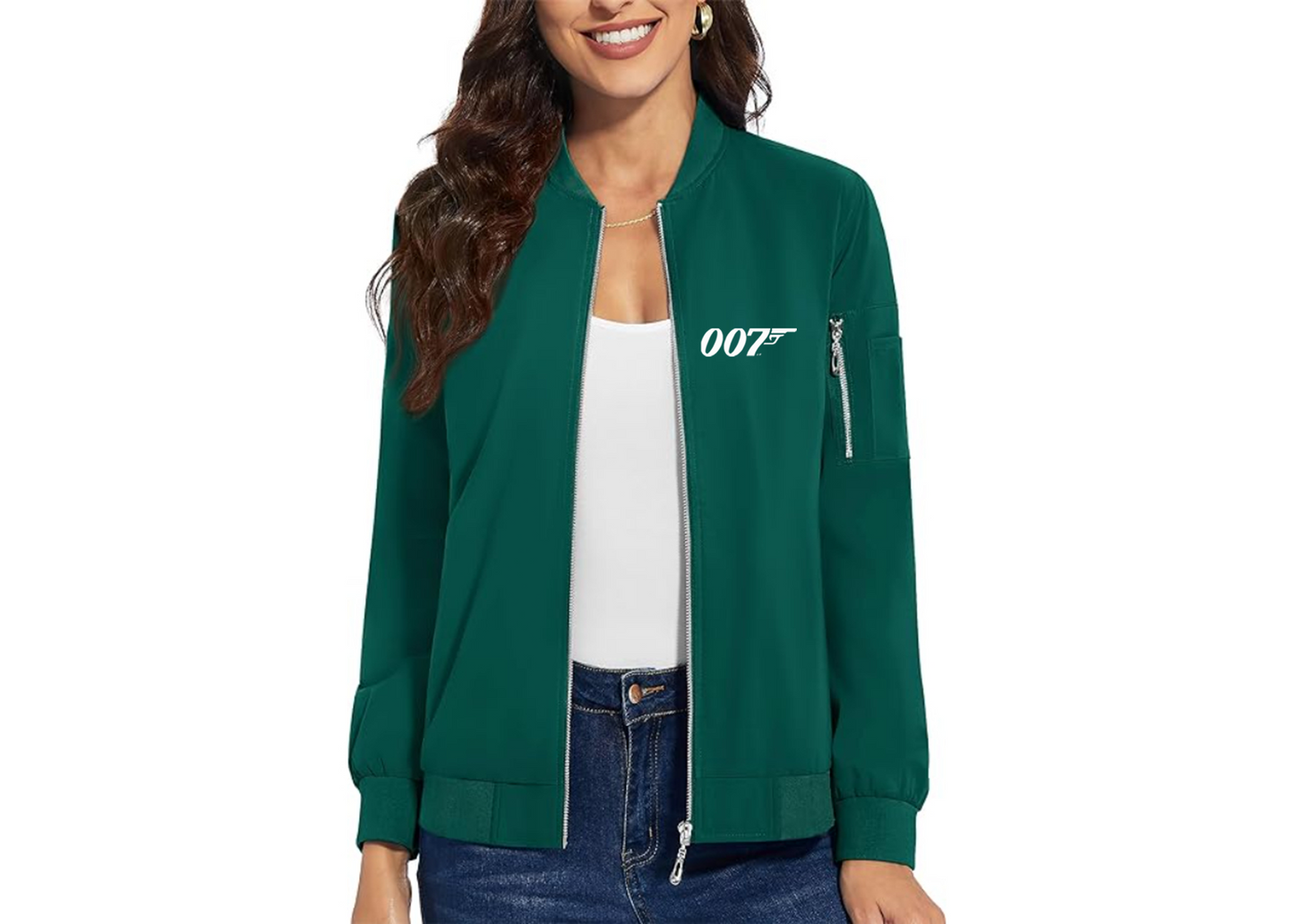 Women's 007 James Bond Movie - Premium Bomber Jacket with Polished Detailing and Functional Sleeve Pocket - Modern Luxury Outerwear
