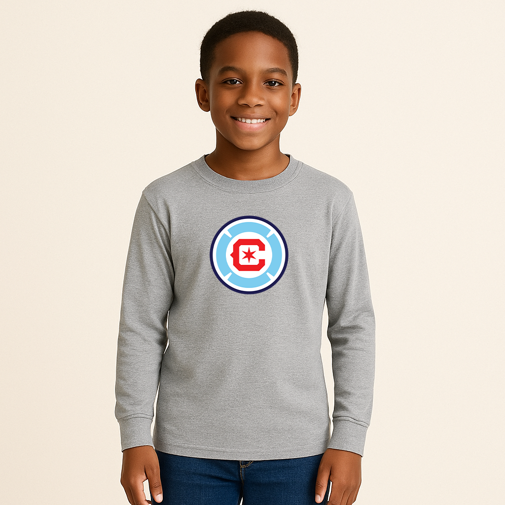 Youth Kids Chicago Fire Soccer Long Sleeve T-Shirt