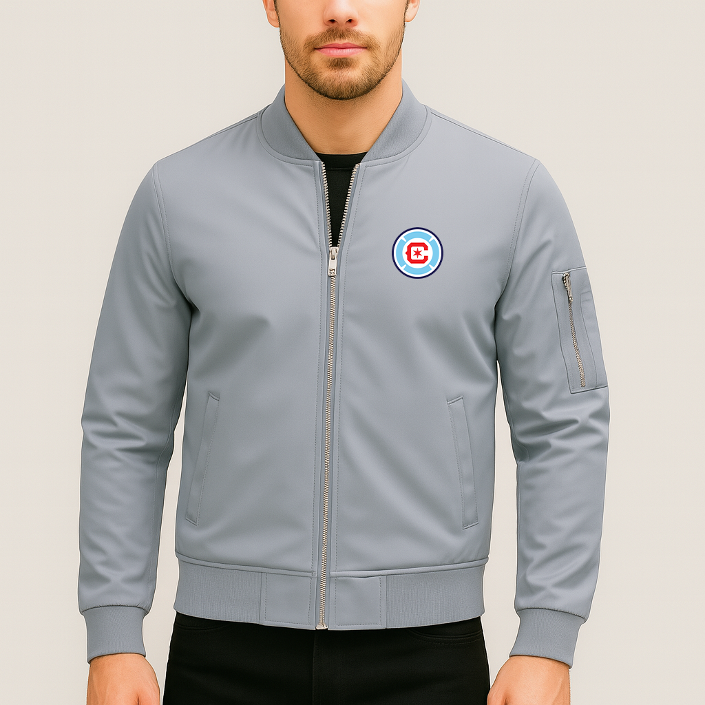 Men's Chicago Fire Soccer Lightweight Bomber Jacket Windbreaker Softshell Varsity Jacket Coat