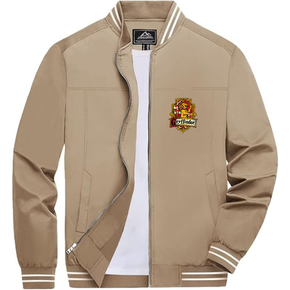 Men's Gryffindor Harry Potter Movie Team _ Lightweight Zip-Up Bomber Jacket with Ribbed Collar and Cuffs - Versatile Casual Outerwear