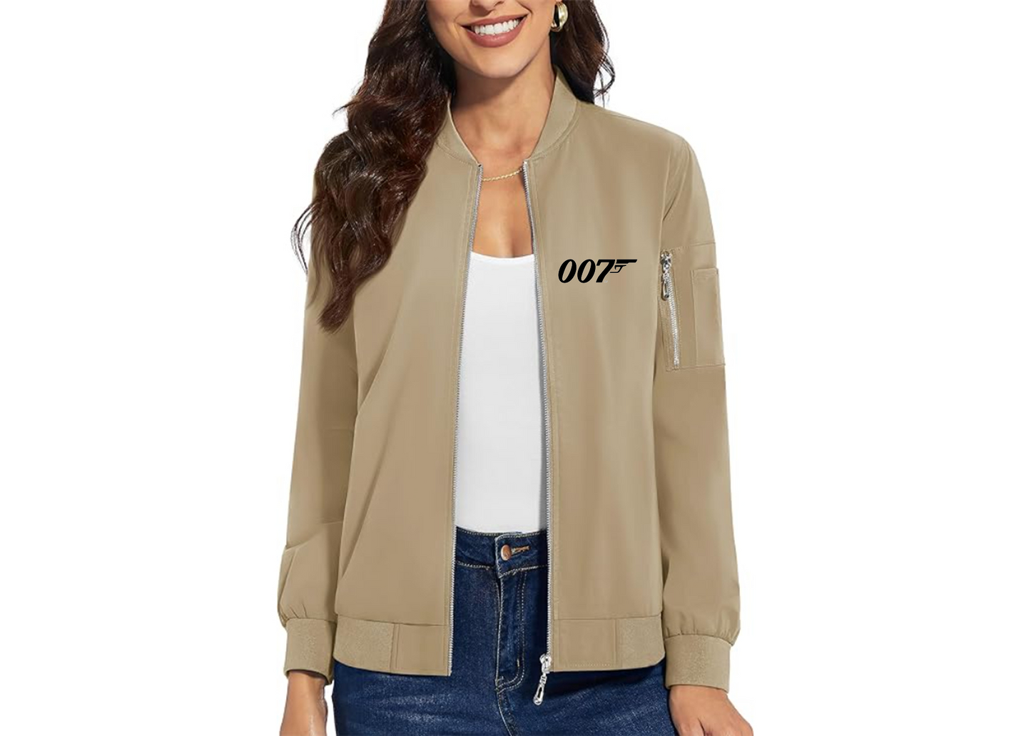 Women's 007 James Bond Movie - Premium Bomber Jacket with Polished Detailing and Functional Sleeve Pocket - Modern Luxury Outerwear