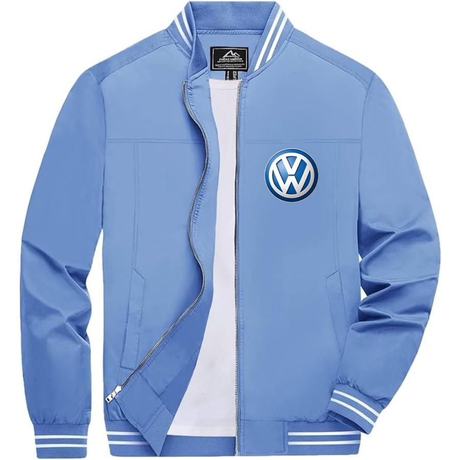 Men’s VW Volkswagen Car Lightweight Zip-Up Bomber Jacket with Ribbed Collar and Cuffs - Versatile Casual Outerwear