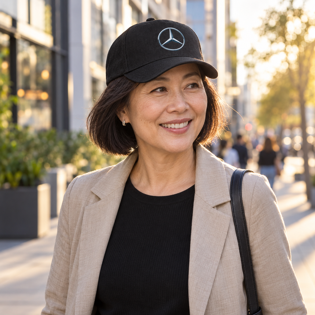 Mercedes-Benz NEW Car Dad Baseball Cap Hat | Color: Black | Image 2 | Downtown lifestyle