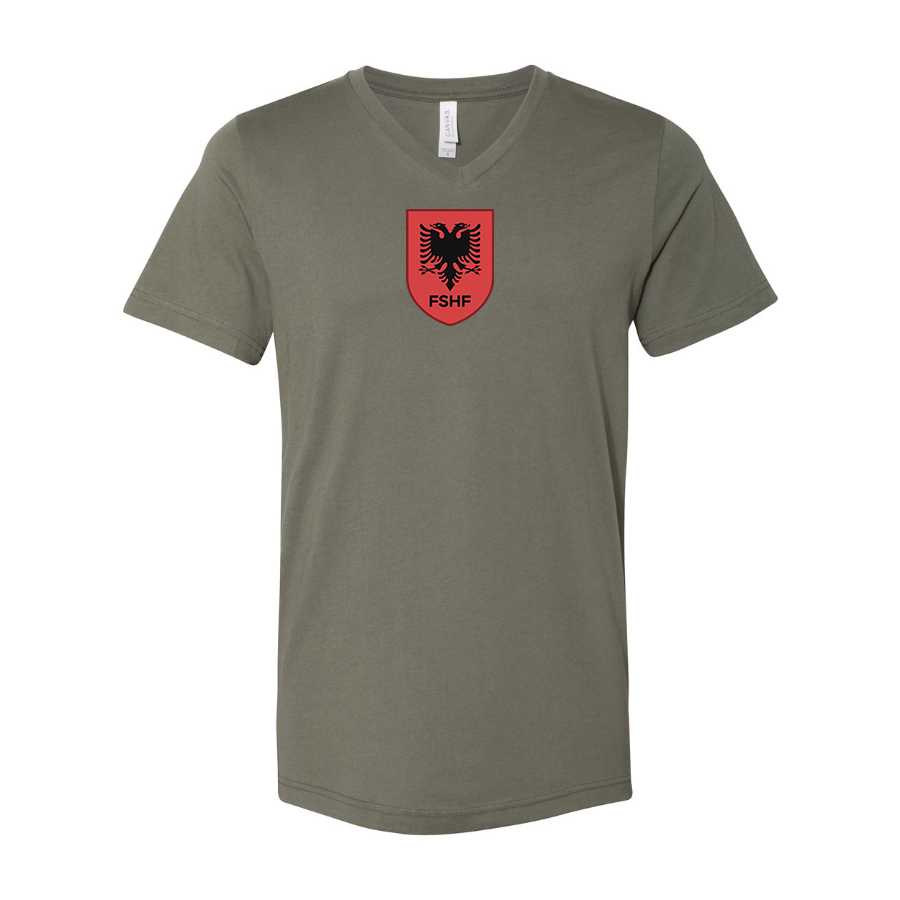 Men’s Albania National Soccer Team - BELLA + CANVAS - Jersey V-Neck Tee - 3005