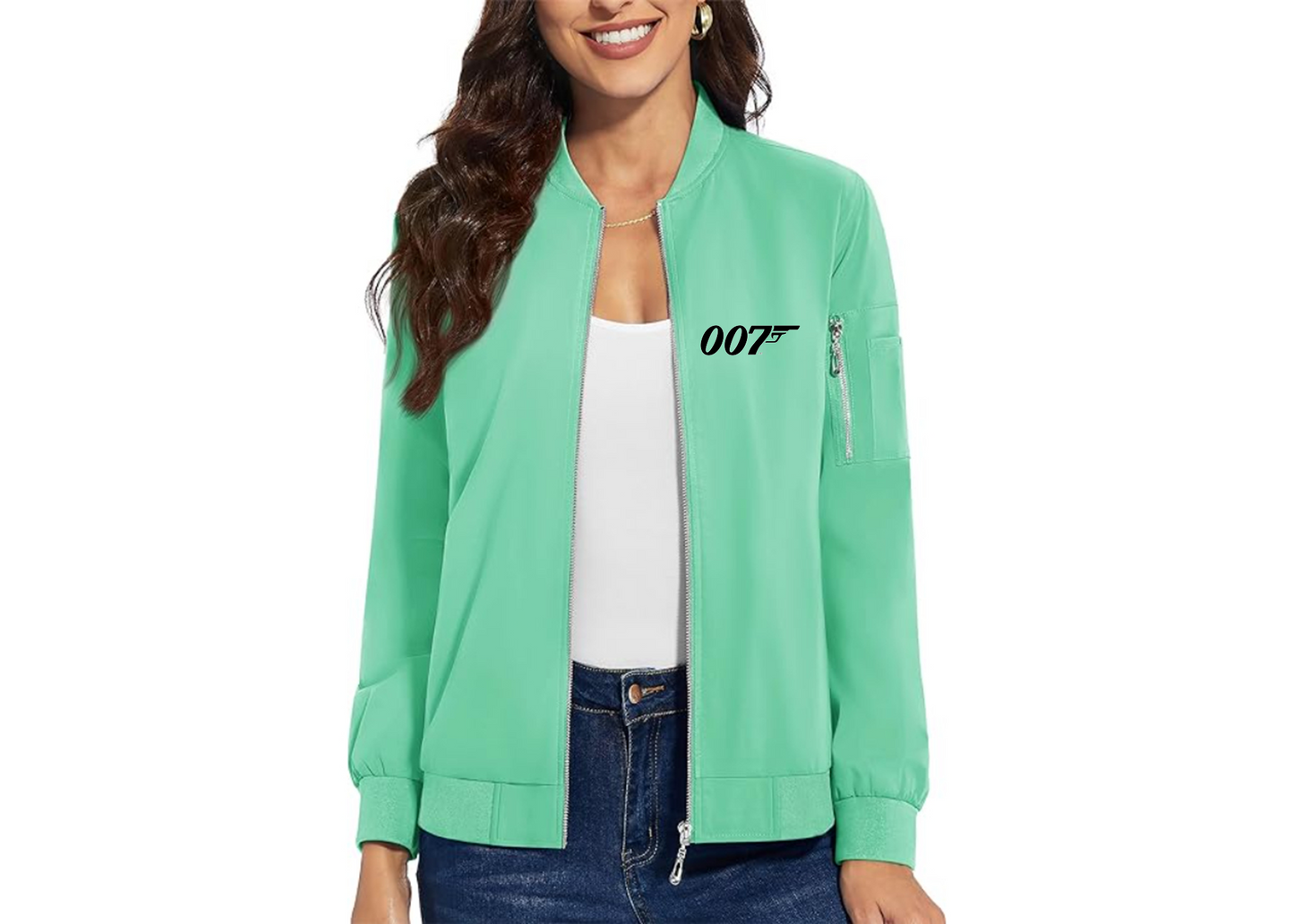 Women's 007 James Bond Movie - Premium Bomber Jacket with Polished Detailing and Functional Sleeve Pocket - Modern Luxury Outerwear