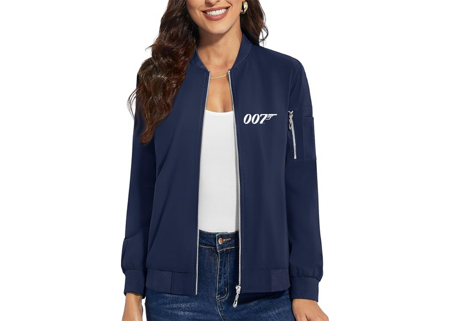 Women's 007 James Bond Movie - Premium Bomber Jacket with Polished Detailing and Functional Sleeve Pocket - Modern Luxury Outerwear
