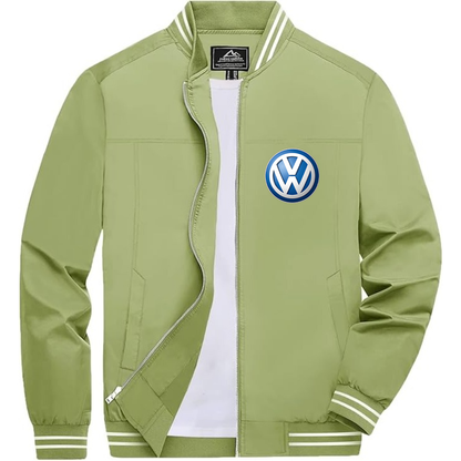 Men’s VW Volkswagen Car Lightweight Zip-Up Bomber Jacket with Ribbed Collar and Cuffs - Versatile Casual Outerwear