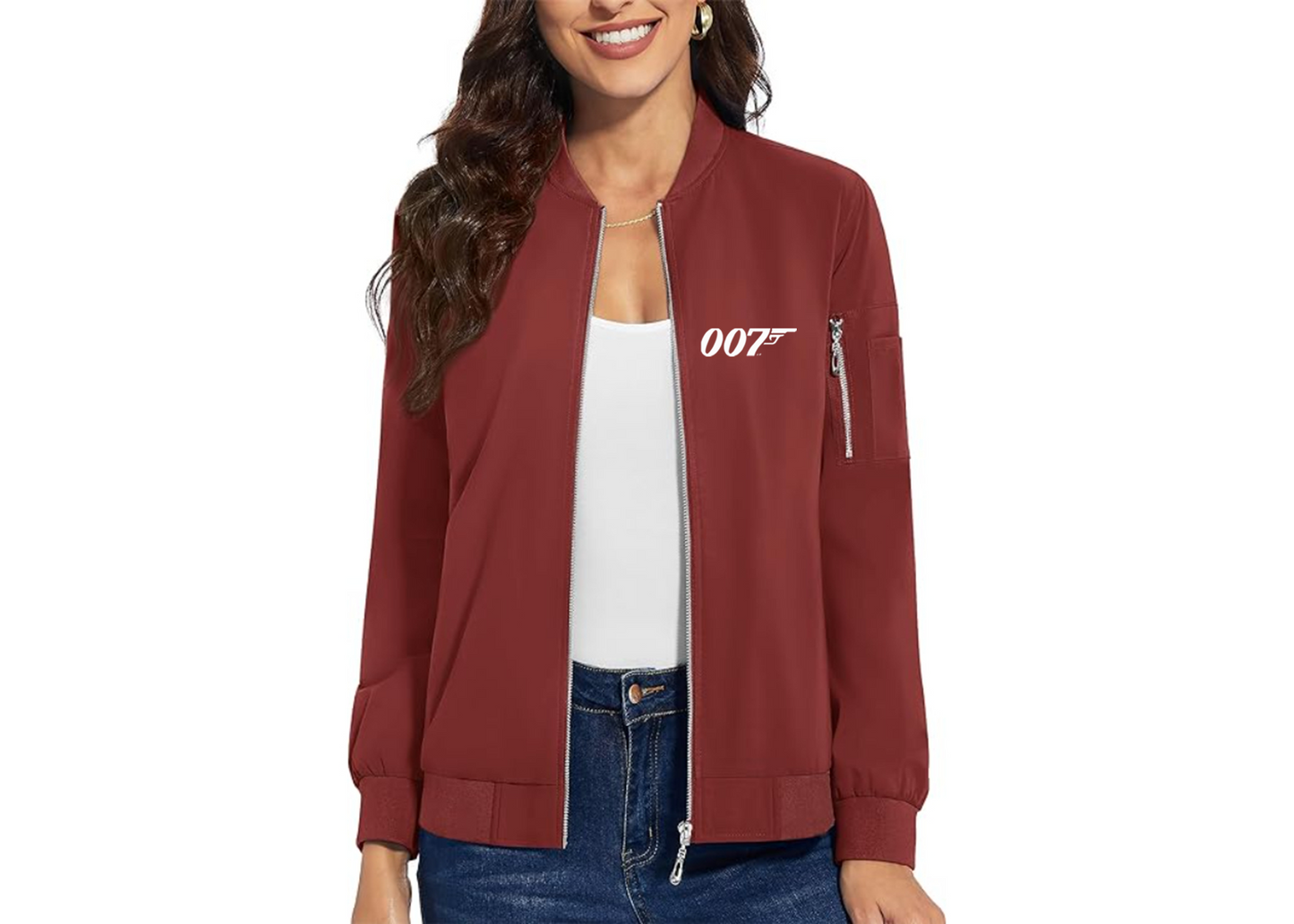 Women's 007 James Bond Movie - Premium Bomber Jacket with Polished Detailing and Functional Sleeve Pocket - Modern Luxury Outerwear