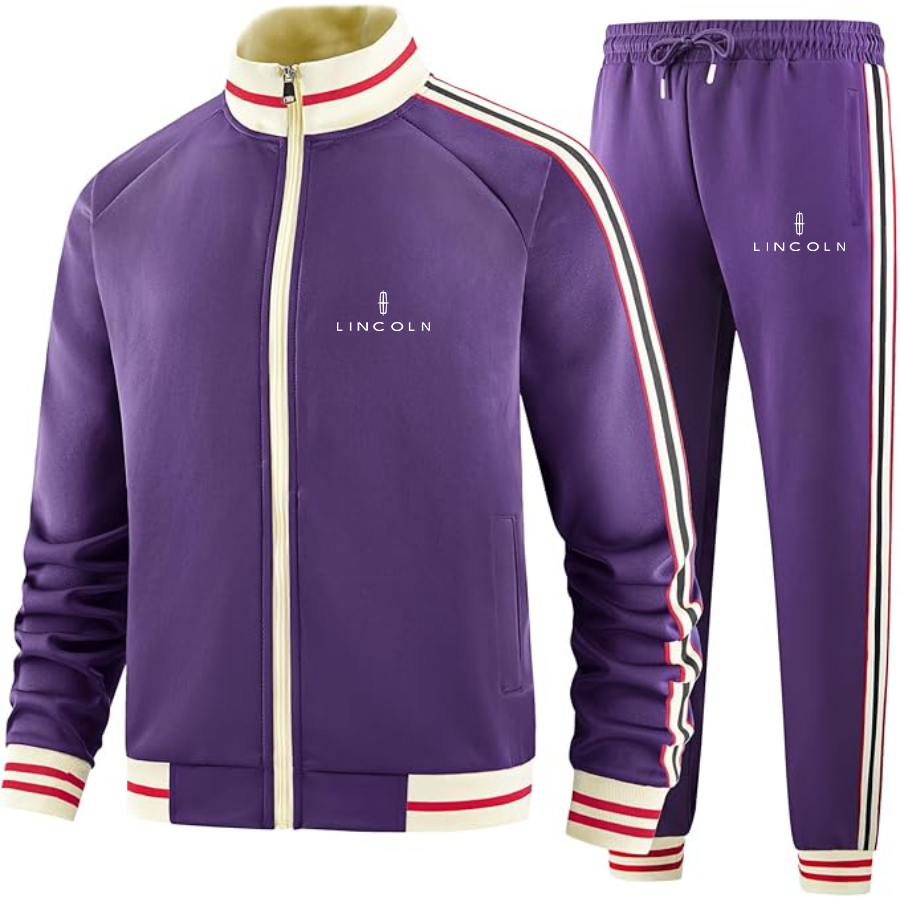 Men's Lincoln Car - Premium Two-Piece Designer Tracksuit with Bold Striped Accents and Zippered Front - Elevated Athletic Wear