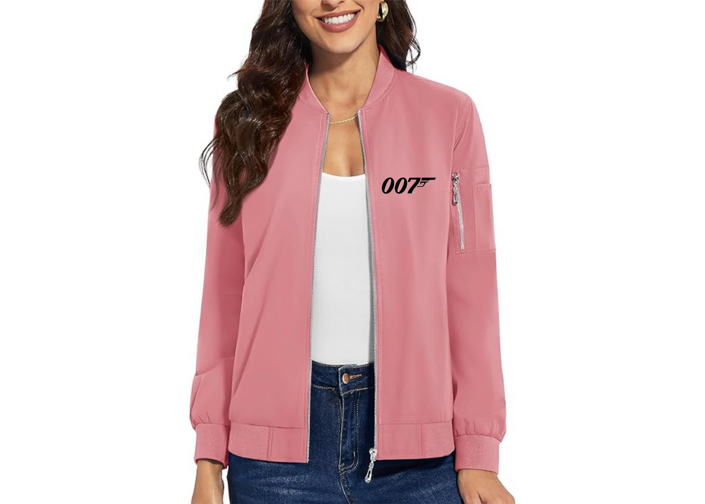 Women's 007 James Bond Movie - Premium Bomber Jacket with Polished Detailing and Functional Sleeve Pocket - Modern Luxury Outerwear