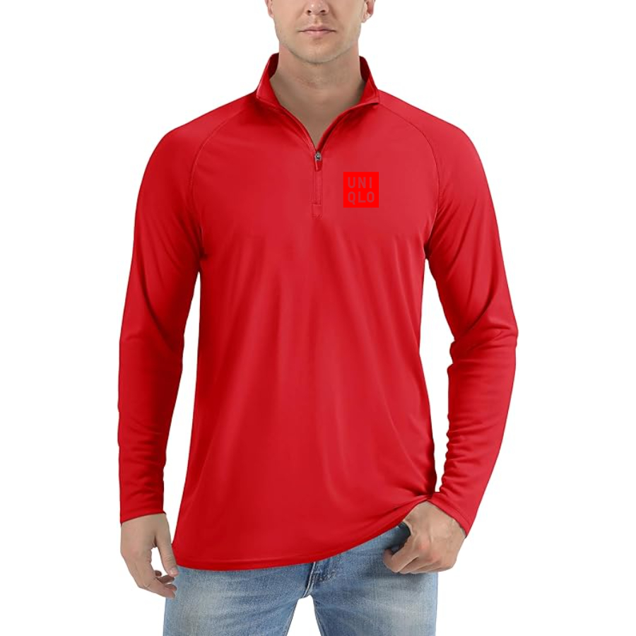 Men's Uniqlo Logo  Lightweight Quarter-Zip Athletic Shirt Long Sleeve Performance Wear
