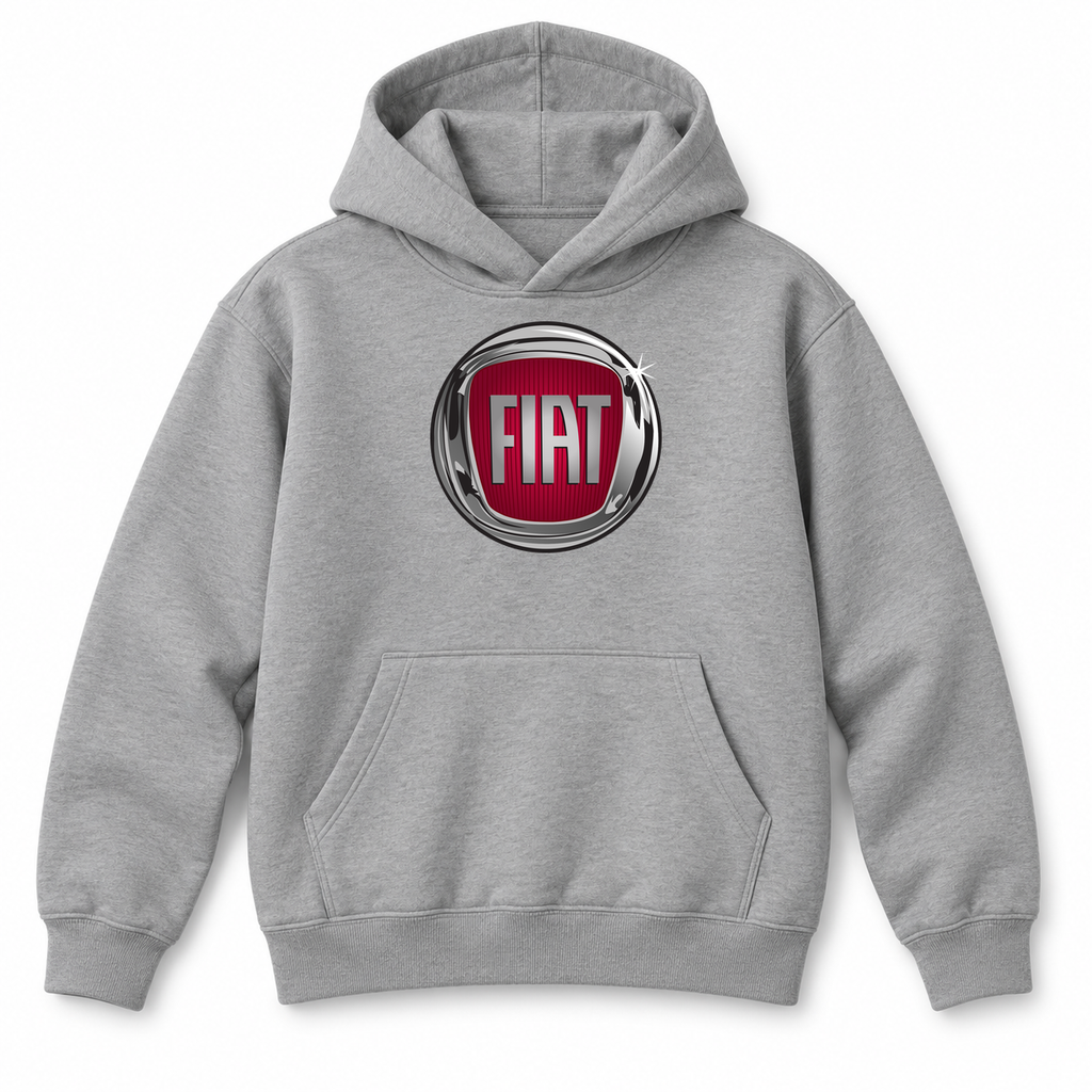 Youth Kids Fiat Car Pullover Hoodie | Color: Grey | Refreshed youth hoodie, original Drive artwork