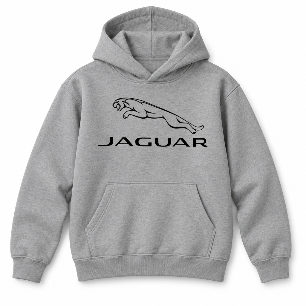Youth Kids Jaguar Symbol Car Pullover Hoodie | Color: Grey | Refreshed youth hoodie, original Drive artwork