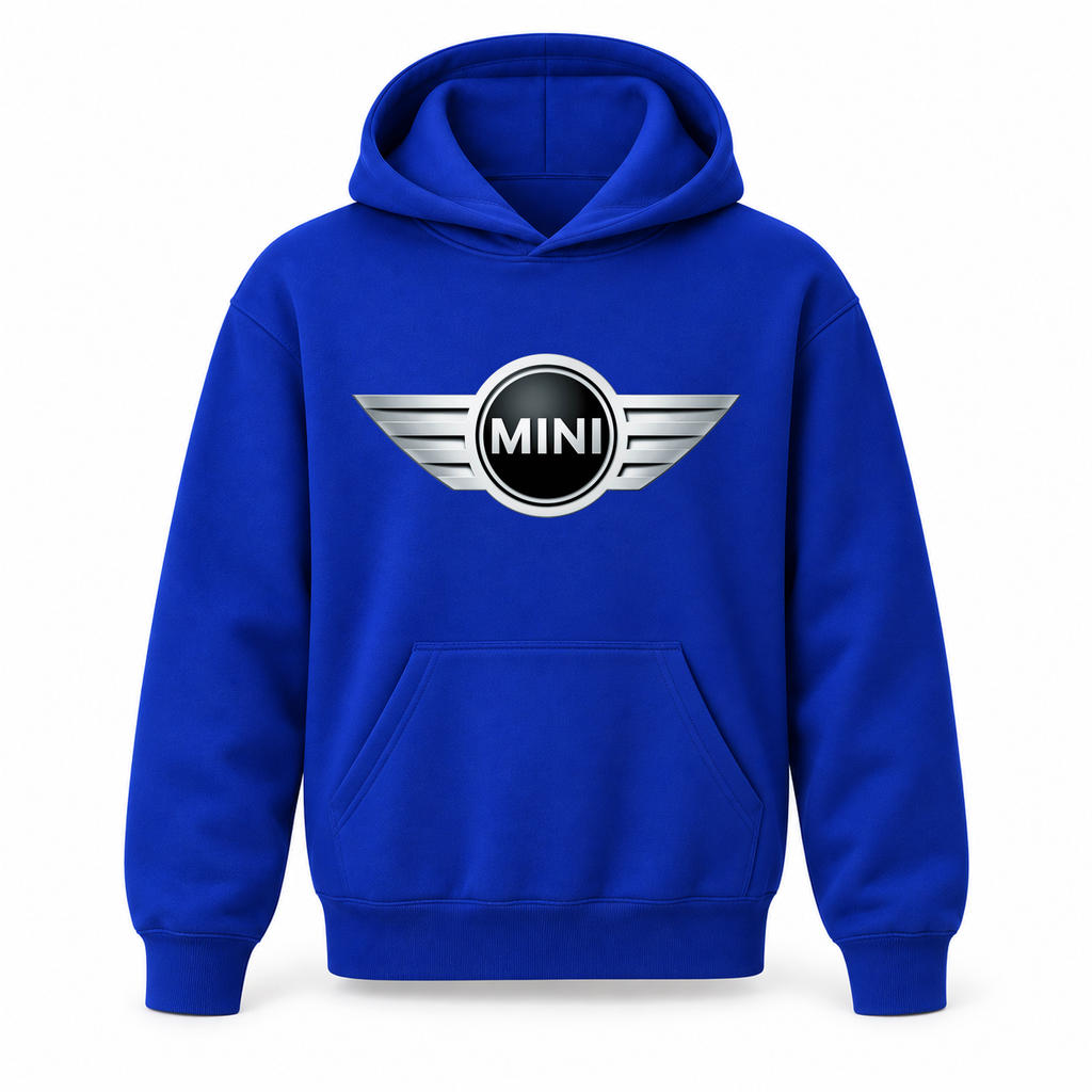 Youth Kids Mini Cooper Car Pullover Hoodie | Color: Blue | Refreshed youth hoodie, original Drive artwork