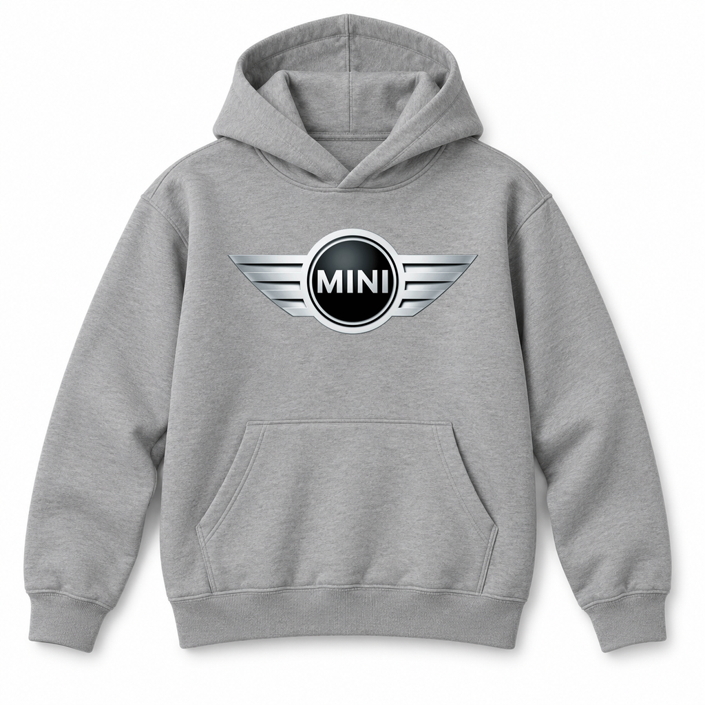 Youth Kids Mini Cooper Car Pullover Hoodie | Color: Grey | Refreshed youth hoodie, original Drive artwork